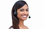 Portrait of a beautiful ethnic businesswoman with a headset on