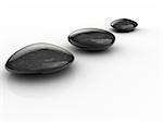 Black stones arranged on white surface - 3d render