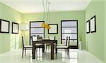 modern green dining room - rendering  - the image on background is a my photo