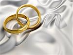 Interlocked wedding rings sitting on silver silk cloth - 3d render