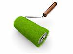 Conceptual paint roller covered with grass - 3d render