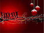 Silhouettes of people dancing on a Christmas background