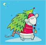 Santa rat with christmas tree.