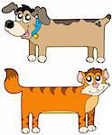 Flat cat and dog - vector illustration.