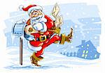 happy Santa Claus postman with Christmas letters - vector illustration