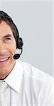 Portrait of a smiling businessman with a headset on