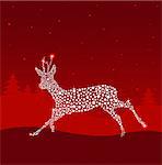 Running Shining Christmas deer. Vintage vector illustration