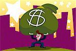 An image of a man carrying a large sack of money on his shoulders