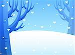 Heart shaped snowflake  ,winter snow scene, snow drifts