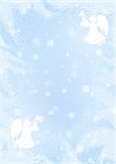 Christmas blue background with angels and snowflakes