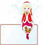 Little Christmas fairy sitting on place card. All objects are separate groups