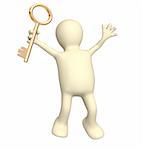 Puppet, holding in hand a gold key