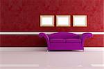 classic leather sofa in a purple living room - rendering