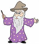 Wizard with magic wand - vector illustration.