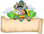 Mexican donkey holding parchment - color illustration.