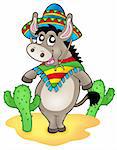 Mexican donkey with cactuses - color illustration.