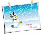 Merry Christmas Greetings card with cartoon snowman