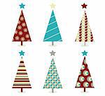 Retro christmas trees isolated on white. Vector Illustration.