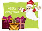 green background with xmas gift and cute santa claus