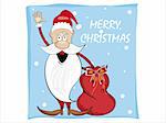 abstract background with santa claus holding gift bag