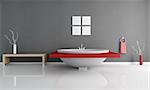 modern minimal bathroom with fashion white and red round bathtub