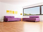 modern living room with two purple fashion sofa - rendering - the image on background is a my photo