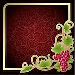 Claret background with gold frame and vine