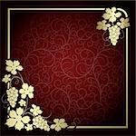 Claret background with  frame from gold vine