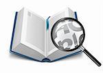 open book with magnifying glass - vector illustration