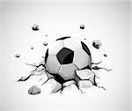 grey concrete ground cracked by soccer ball - vector illustration