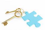Two 3d gold keys with label. Objects over white