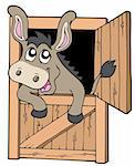 Cute donkey in stable - vector illustration.