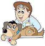 Dog at veterinarian - vector illustration.