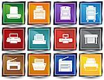 Set of 12 printer web buttons - square style.