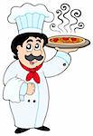 Cartoon chef holding pizza - vector illustration.