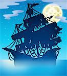 Mysterious ship silhouette at night - color illustration.