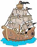 Mysterious ship on white background - vector illustration.