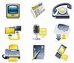 Set of global communication related icons in gray and yellow colours