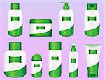 Set of 9 Bio Cosmetic Bottles. Editable Vectors