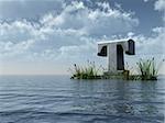 letter t monument in water landscape - 3d illustration