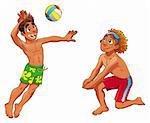 Beach Volley. Funny cartoon and vector sport charactetrs.