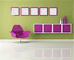 colored living room with purple fashion armchair - rendering