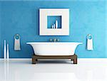 retro bathtub in a modern blue bathroom - rendering