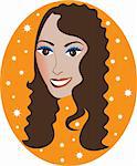 Vector pretty Hispanic or Middle Eastern girl with Orange background. Great for personalization, see many other faces with different looks.
