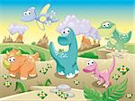 Dinosaurs Family with background. Funny cartoon and vector illustration.