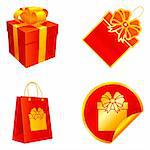 Set of 4 gift elements, isolated on white background.