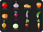 Vegetables_black background icon set