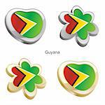 fully editable vector illustration of guyana flag in heart and flower shape