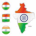 fully editable vector flag of india in map and web buttons shapes