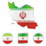 fully editable vector flag of iran in map and web buttons shapes